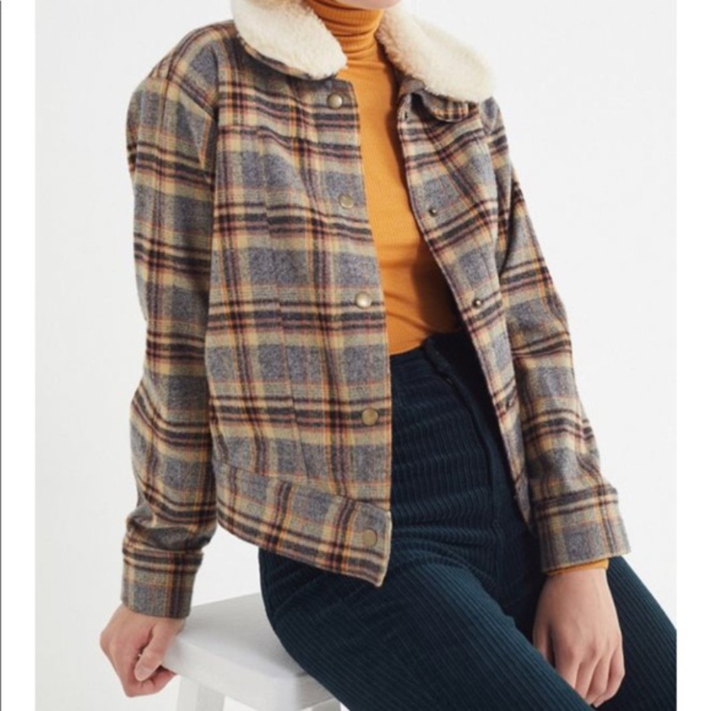 Lykke Wullf Nick Plaid Jacket Sherpa Collar Medium